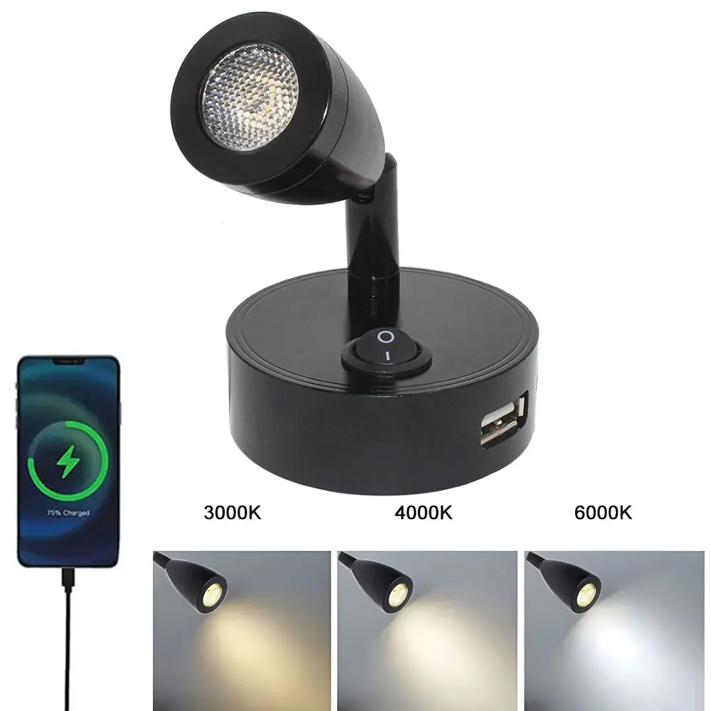 Imagem -01 - Camper Interior Led Light com Interruptor Porta Usb Luz de Leitura do Reboque rv Luz de Cabeceira Parede do Carro 12v 24v 3w camper interior led light com interruptor porta usb luz de leitura do reboque rv luz de cabeceira parede do carro 12v 24v 3w 01