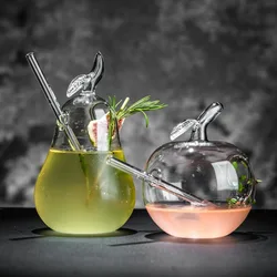 Personality Funny Fruit Glass Cup Creative Apple Shape Cocktail Glasses Cups Cute Juice Drink Glasses Cup Bar Kitchen Accessory