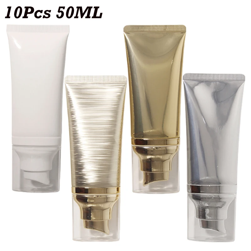 50ML Portable Cosmetic Tubes Empty Foundation BB Cream Lotion Squeeze Bottle with Vacuum Pump For Travel Sub-bottling Tube