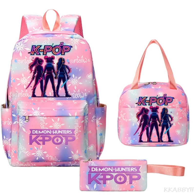 Mochila KPop Demon Hunters Rumi Mira Zoey, Bolsa Escolar de Alta Capacidade para Estudantes, Mochila de Lazer Feminina para Viagem, 3 Peças