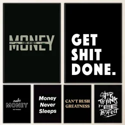 1pc Money Never Sleeps Motivational Poster Self-adhesive Art Waterproof Paper Sticker Coffee House Bar Room Wall Decor