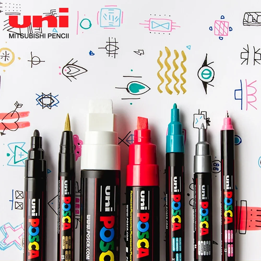 Uni Paint Marker Pen, PC-5M 1,8-2,5 mm permanente Posca Art Markers op waterbasis voor Japan Manga Graffitti POP Reclame Markery