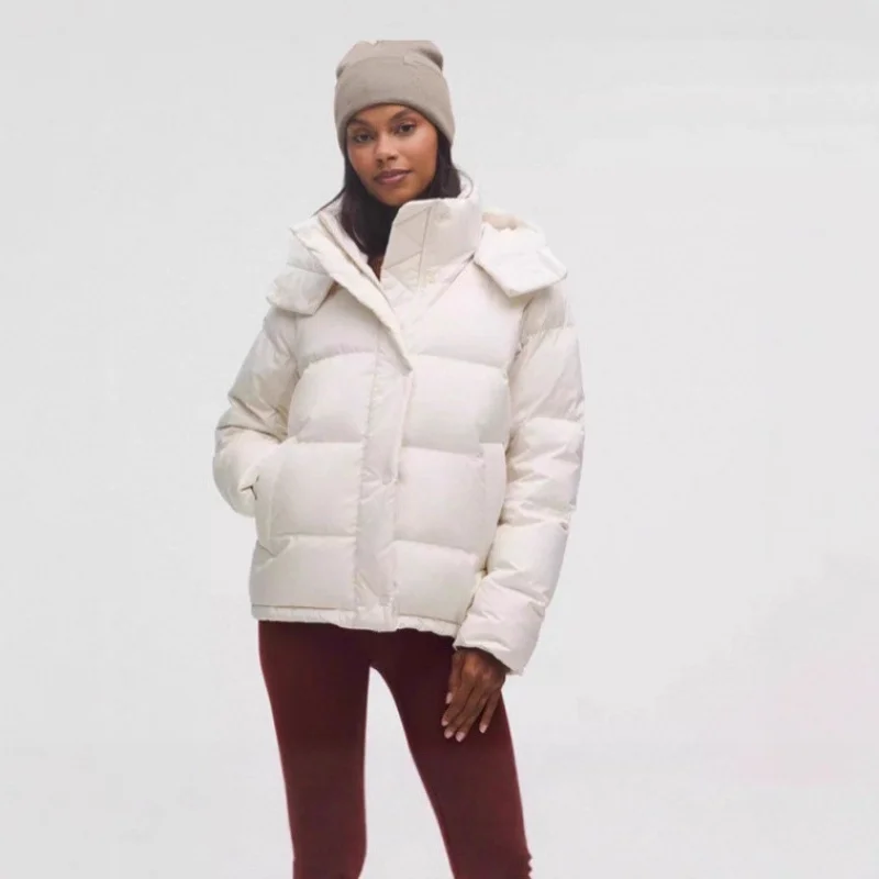 

Women White Goose Down Puffer Jacket Hooded Winter Coat Street Style Oversized Warm Bubble Down Outerwear Casual Fashion