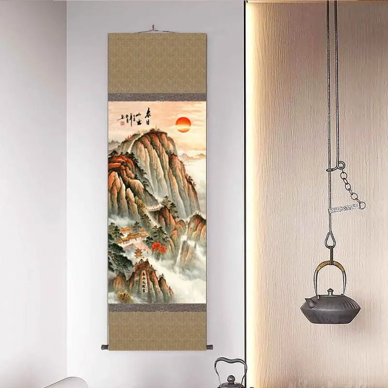 Vintage Chinese Style Hanging Paintings Silk Scrolls Ancient Wind Hanging Wall Household Feng Shui Background Cloth Decorative