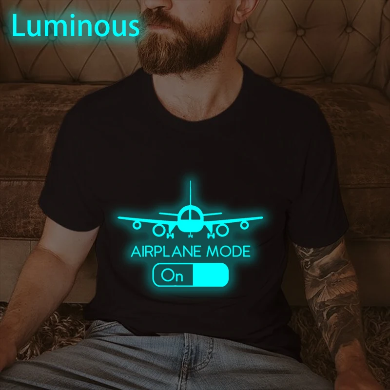 

Pilot Flying Airplane Mode Pattern Print T Shirt, Men Women Short Sleeve Fashion Luminous Style Streetwear, Novelty Male Tops