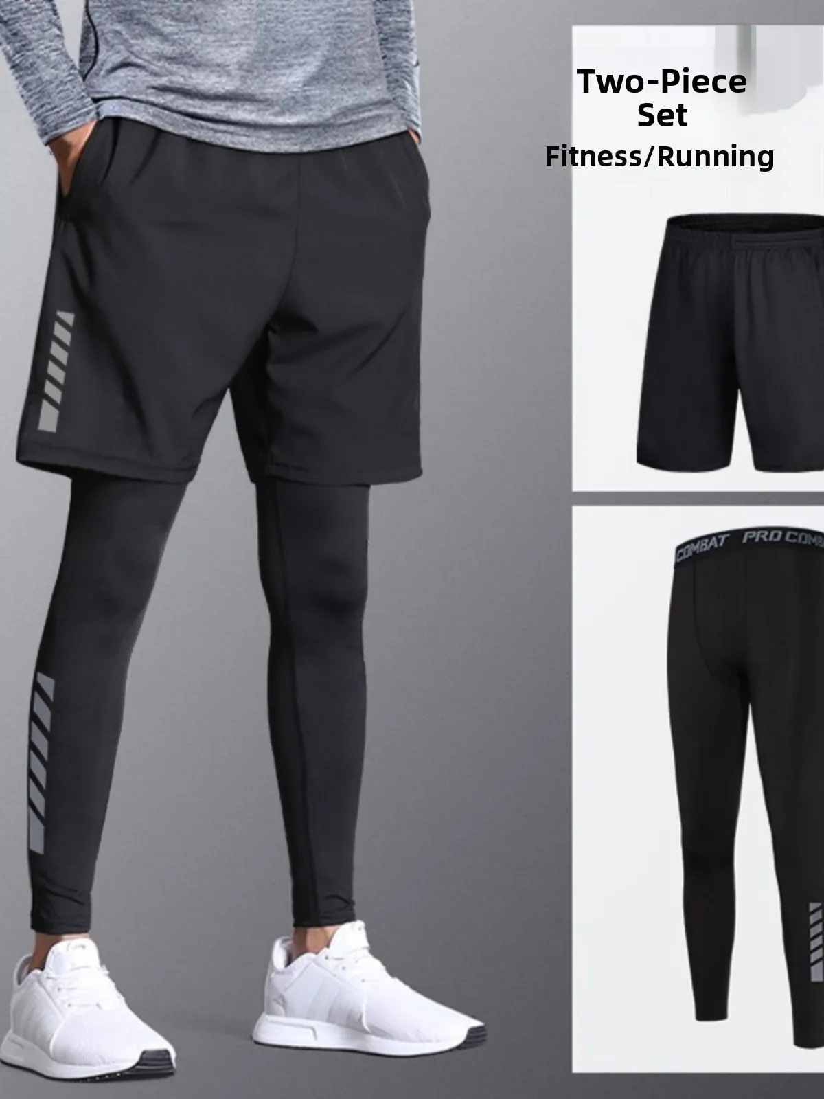 

Summer Qui Dry High Elastici orts Men's Running Training Sport Suit Loose Breathable Exercise Fitn Five-Quarter Pants