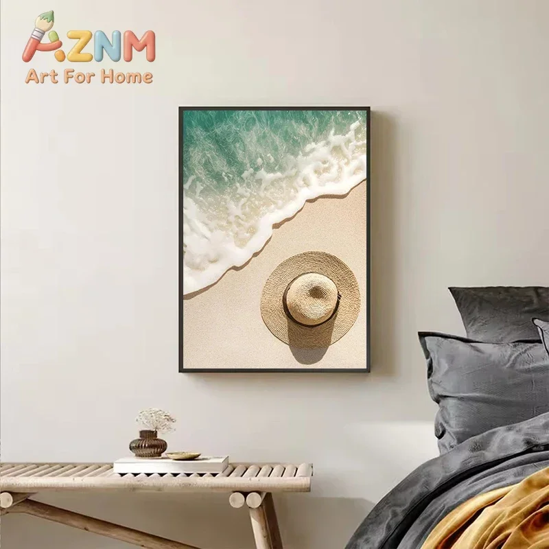 Unframed Canvas Wall Art Italian Coastal Summer Beach Print, Mediterranean Lemon Sea Scenery Poster for Living Room view 4