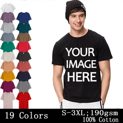 19 Colors 100% Cotton Short Sleeve O-neck Men Tight Siro Spinning Tops Tee Customized Print Design Brand Unisex  high elasticity