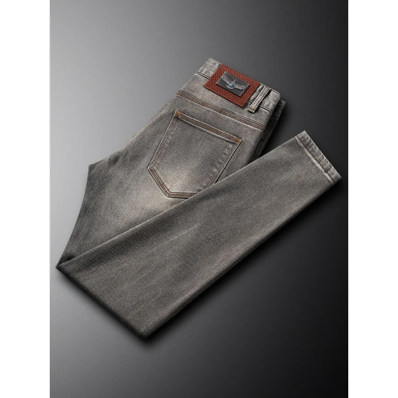 Ретро джинсы кофейного цвета, мужская осенняя модная тенденция, легкая роскошная мода, мужская одежда, эластичные, простые брюки