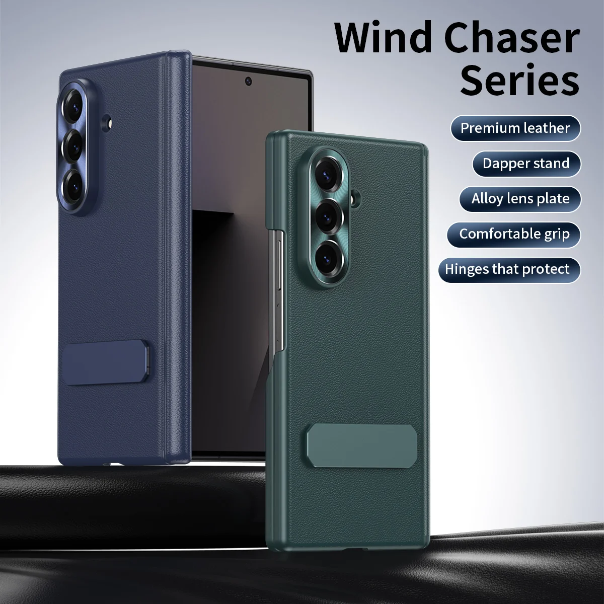 

Leather Magnetic Face Cover Case for Samsung Z Fold 7 Z Fold 6 5 4 3 Adjustable Alloy Stand Holder Protect Phone Cover