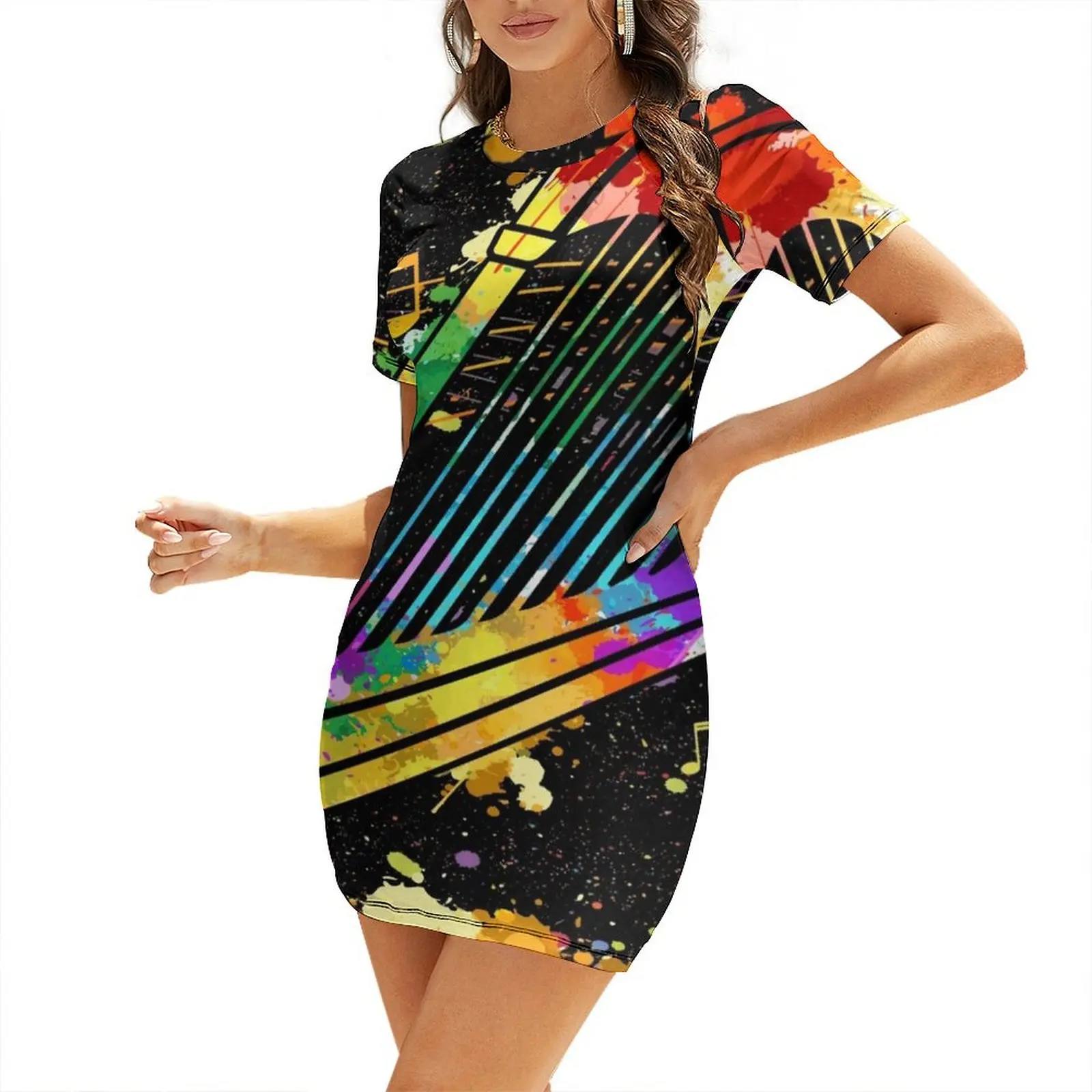 

Harp watercolor Short-Sleeved Dress Women's summer suit Party dresses women evening dress Dress