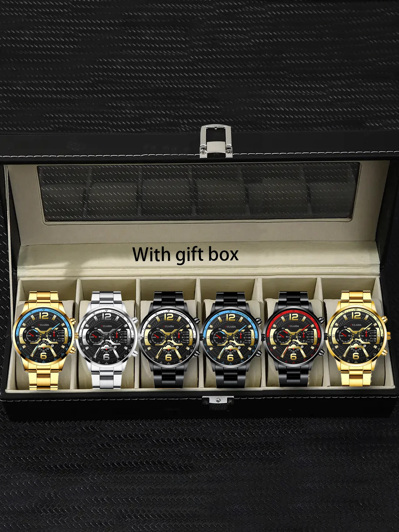 

6pcs border popular men's watch, men's watch, digital fashion calendar, Korean version, student stainless steel quartz watch,