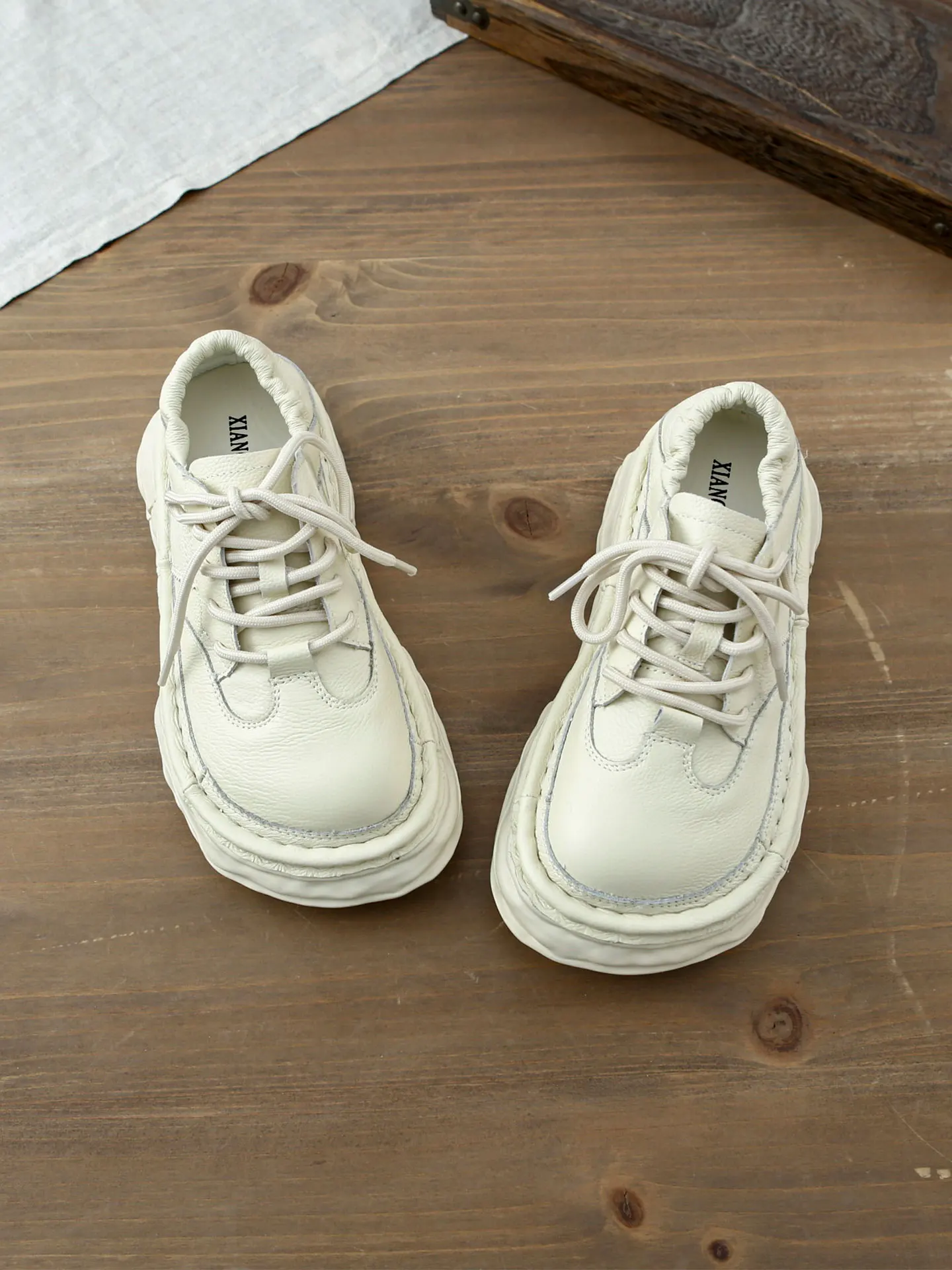 

Handmade Thick Bottom Platform Shoes Japanese Style Retro Artistic Big Head Doll Shoes Original Casual Shoes for Young Women