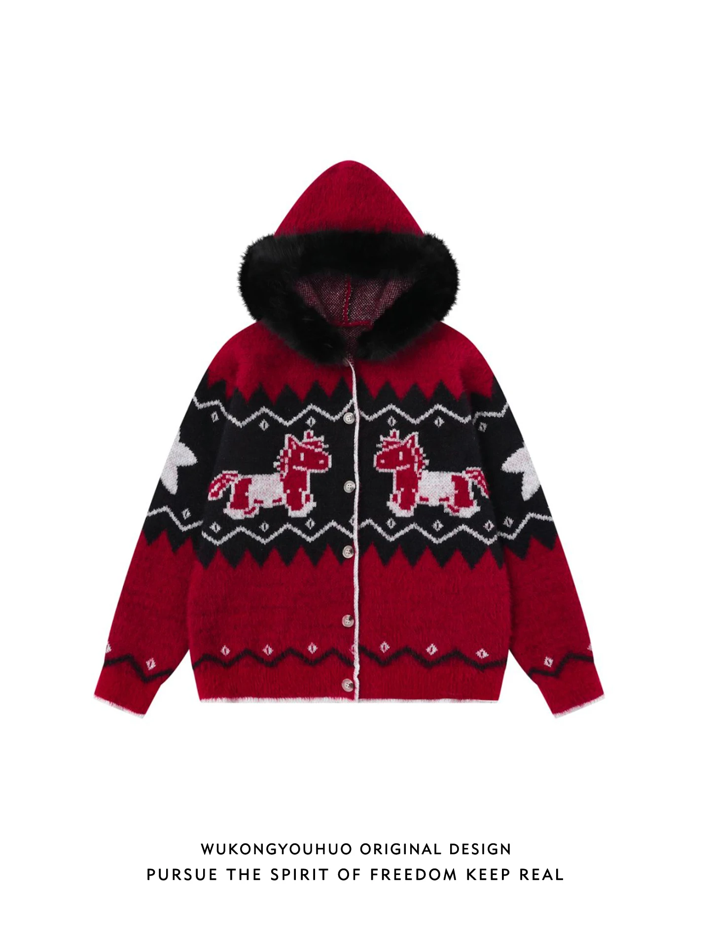 

Autumn Winter Men's Lazy Sle Knitted Cardigan Hoodie Fair Isle Red Open-irt Knitwear Couple's Outerwear Casual Comfortable