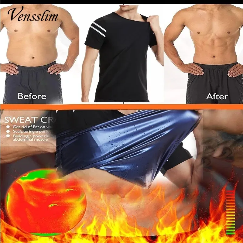 Vensslim Sauna Sweat Shirt for Men Compression Short Sleeve Body Shaper Weight Loss Suits Workout Waist Trainer Slimming Corset