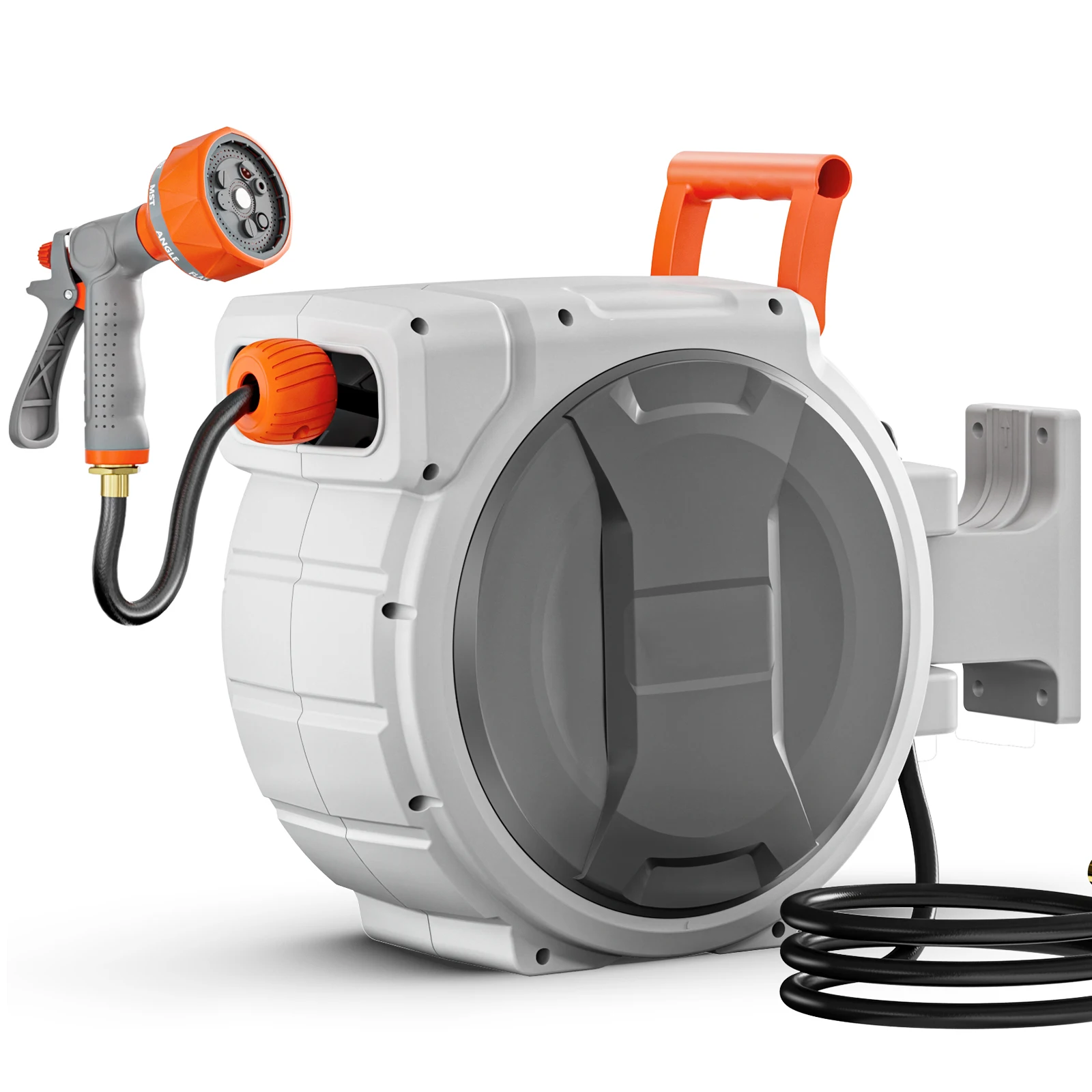 

Садовый шланг-катушка SucceBuy, настенный, выдвижной, усиленный, с 9 режимами распыления, 180 см ° Поворотный кронштейн