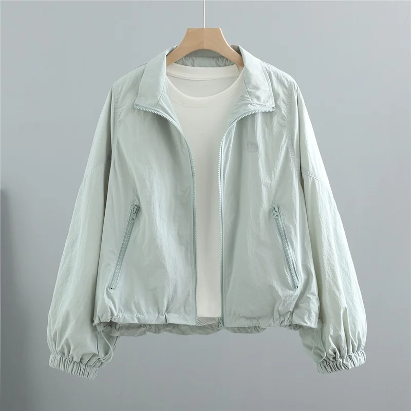 Women's Short Lightweight Drawstring Sun Protection Jacket Korean Style Loose Versatile Letter Collar Top Summer New Arrival