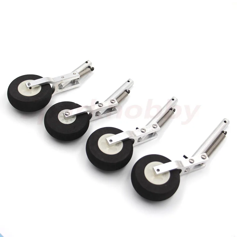 1PC 110 120 130 140mm Aluminum Alloy Retractable Belt Spring Landing Gear 45mm 50mm Spomge Wheel For Fixed Wing RC Airplane Accs