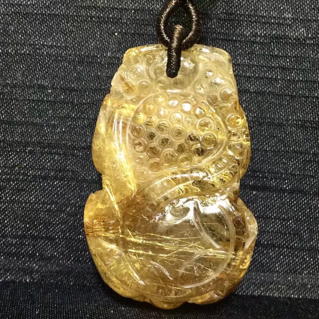 Natural Gold Rutilated Quartz Pendant Pi Xiu Rutilated Quartz Jewelry 43*27*19mm Men Women Brazil AAAAAAA