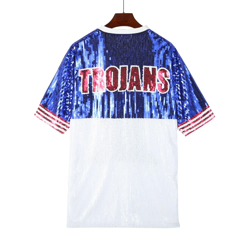 Summer New High Quality Streetwear Sequins Striped Cartoon Short Sleeve T-Shirt Hip Hop Round Neck Straight Loose Women' Wears