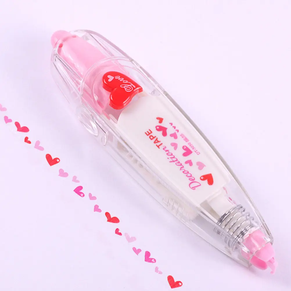 4Pcs Push Correction Tape Decorative Cute Patterns for Diary Scrapbooking School Office DIY Stationery Pink Heart Yellow