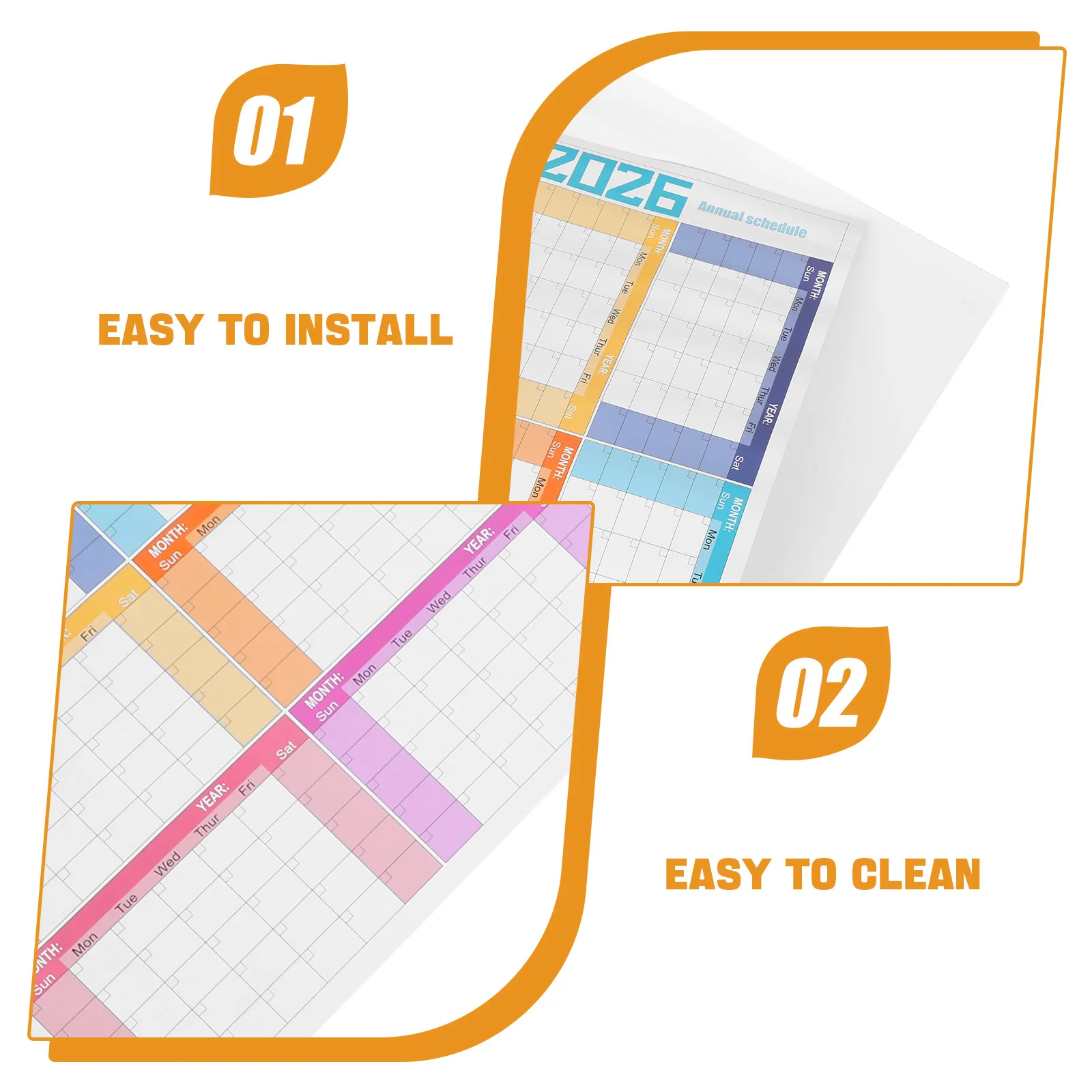 Grand calendrier mural effaçable à sec 100x42cm, tableau blanc laminé réutilisable sans daté, planificateur annuel, tableau effaçable à sec pour le bureau