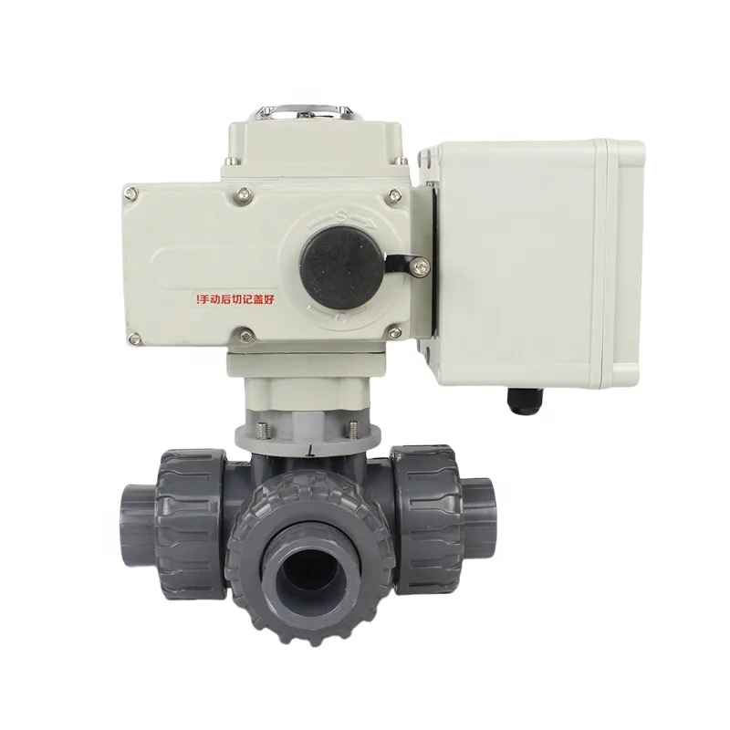 Motorized Plastic Ball Valve Union switch Three-way Electric Ball Valve Agricultural irrigation Open/close L-type AC220V