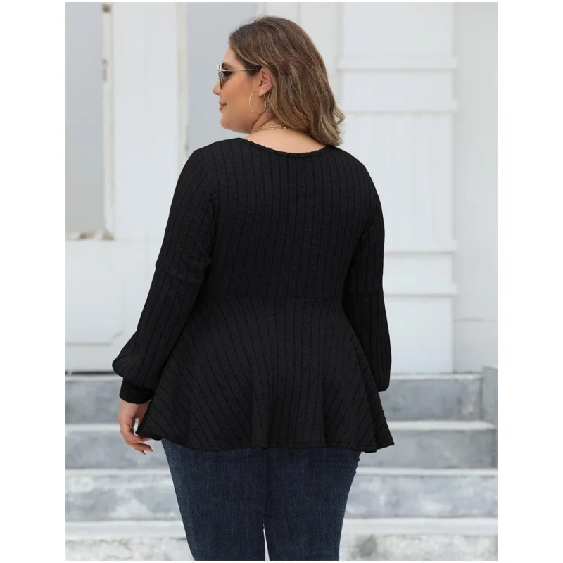 

Women's V-ne T-irt Spring Autumn Large Size Cable Knit Casual Sle Cotton Polyester Long Sve round Ne Top