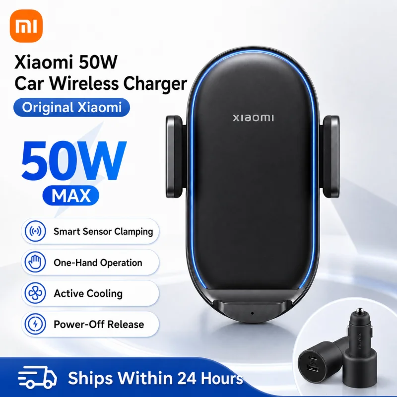 Original Xiaomi 50W Wireless Car Charger Smart Fast Charging & Automatic Power-Off Feature
