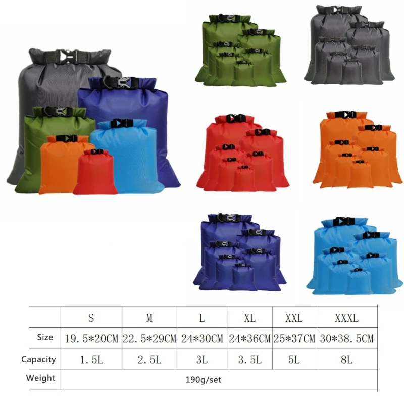 5PCS Waterproof Dry Bag Swimming Rafting Kayaking River Trekking Floating Boating Water Bag