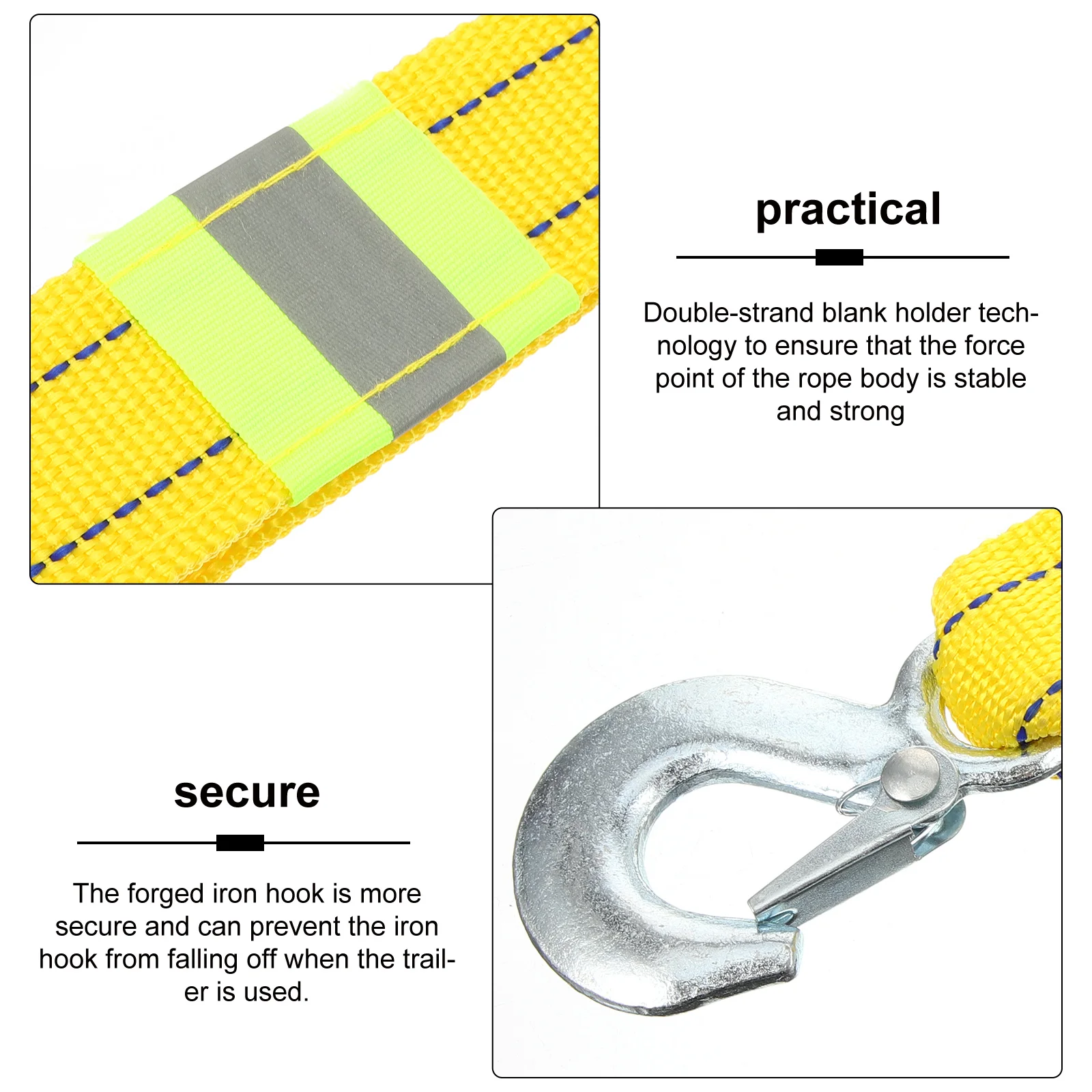 

5m Car Trailer Rope Sturdy Polyester Double Layer Thickened Tow Rope Practical Outdoor Emergency Kit Forged Iron Hooks Vibration