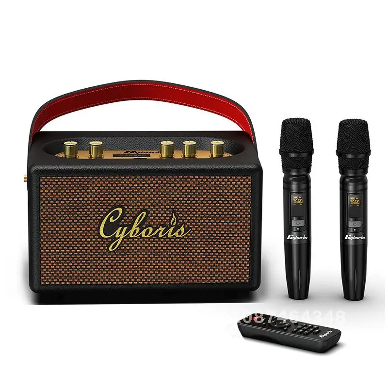 Cyboris T9 Wireless Bluetooth Speaker Indoor And Outdoor K Singer Portable Retro Microphone Sound Home Radio FM Classic Sound