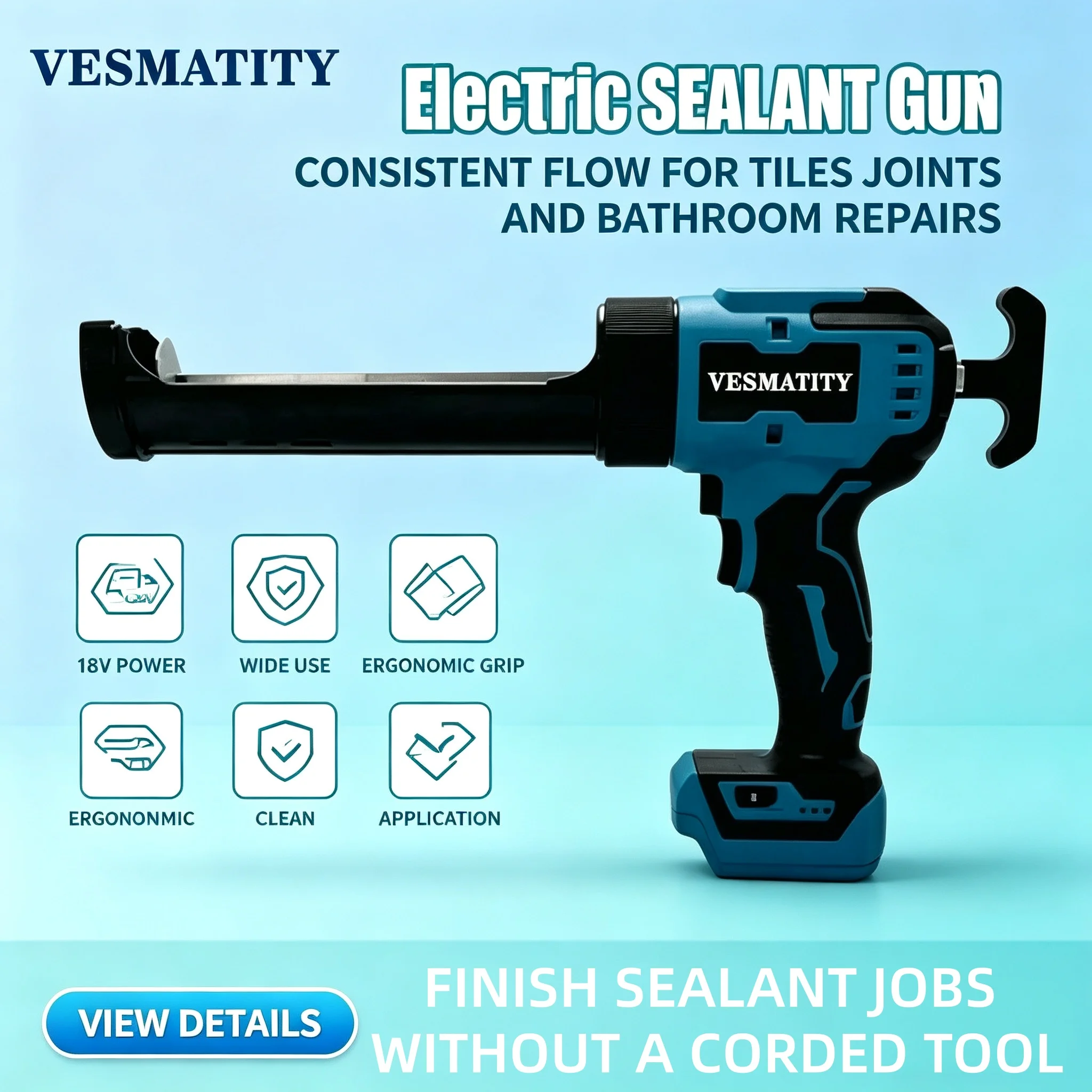 VESMATITY Cordless Electric Glue Gun Multi-function Glass Caulking Gun Adhesive Glue Sealant Power Tool For 18V Battery Pin