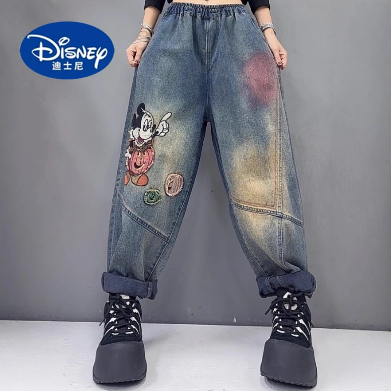 

Disney Embroidered Jeans for Women 2025 Autumn New Retro Casual Versatile Slimming Korean Harajuku Loose Pants