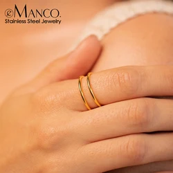 eManco Trendy Stainless Steel Rings for Women Vintage Geometric Pinky Ring Dainty Stackable Round Midi Rings Jewellery