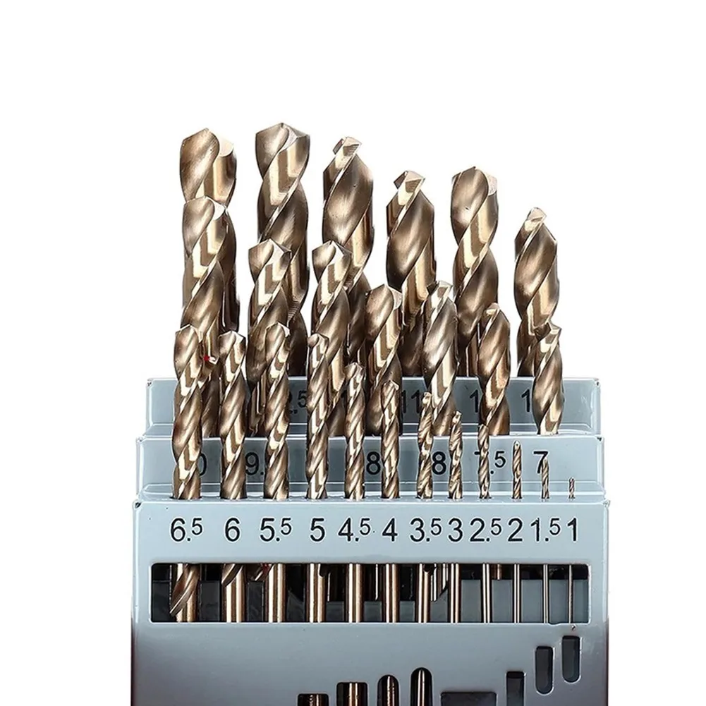 

25 Piece Cobalt Drill Bit Set for Stainless Steel Plastic Wood with Metal Case