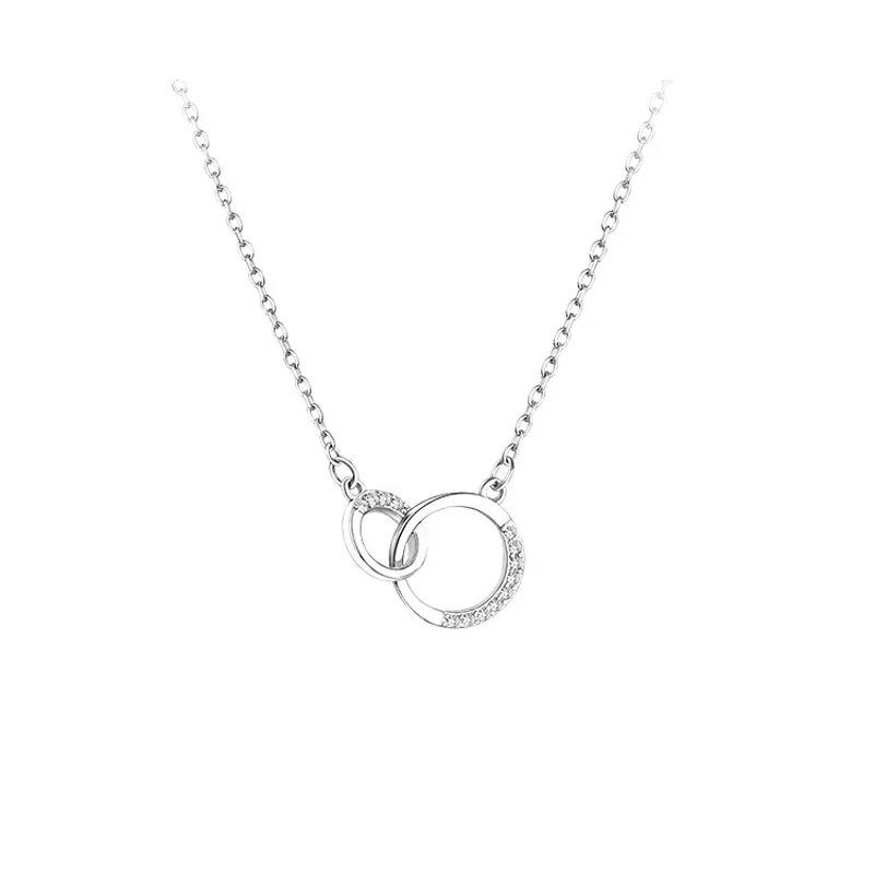 S925 round double ring versatile commuting interlocking minimalist high-end women's necklace accessory