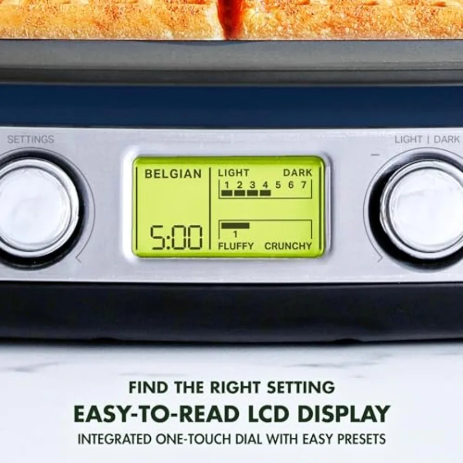 صانعة الوافل البلجيكية الكلاسيكية Elite 4Square للإفطار مع طلاء سيراميك صحي غير لاصق قابل للتعديل وظل وأمقالي