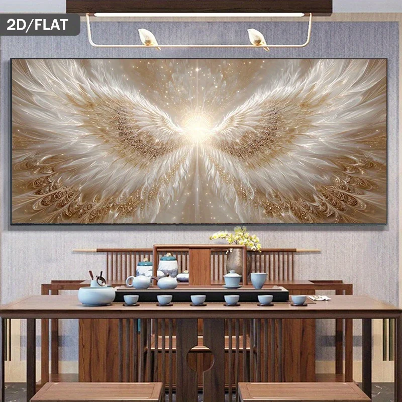 

2D Flat, Frameless Canvas Art Wall Poster, Featuring Modern Abstract Golden Angel Wings with A Sparkling Light Design Home Decor