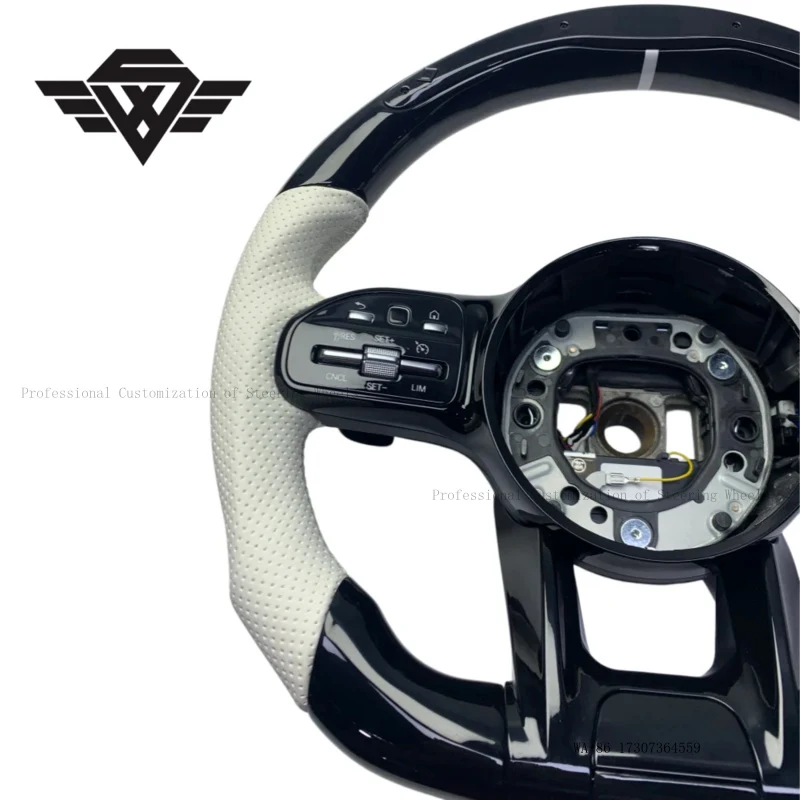 SYX Sports Custom Peach Wood Piano Black Leather 3 Spokes Steering Wheel for Mercedes Benz W205 W223 E63  809AMG E Class