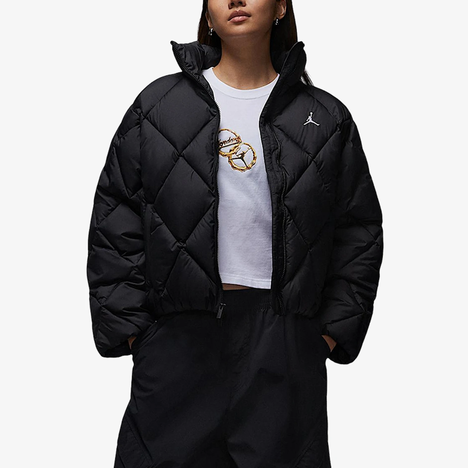 Nike genuine JORDAN women's water repellent standing collar sports casual cotton jacket HV0418-010