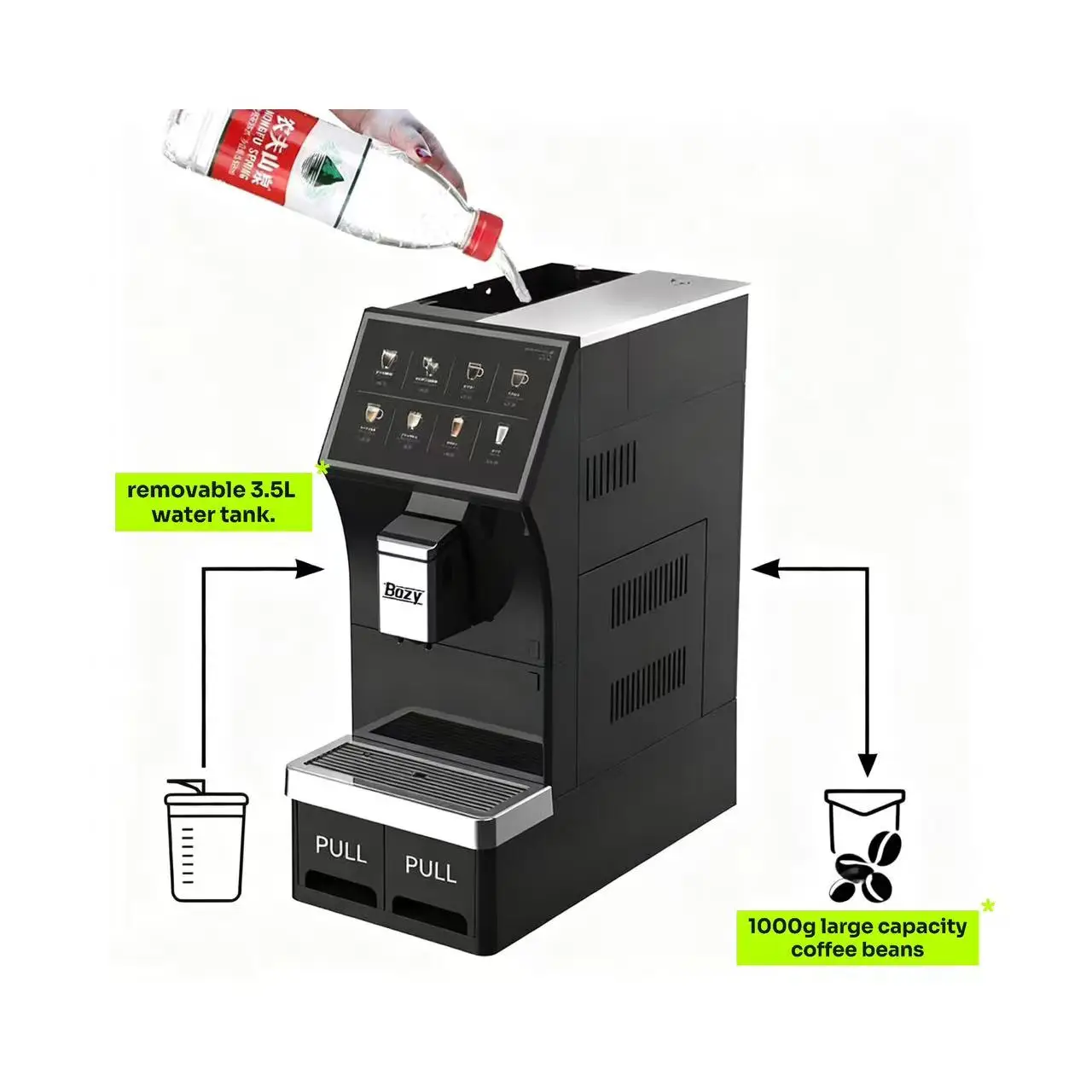 Automatic Coffee Maker With Professional Milk Frothing, 16 Coffee Drinks, 5 Grind Sizes , Touchscreen,