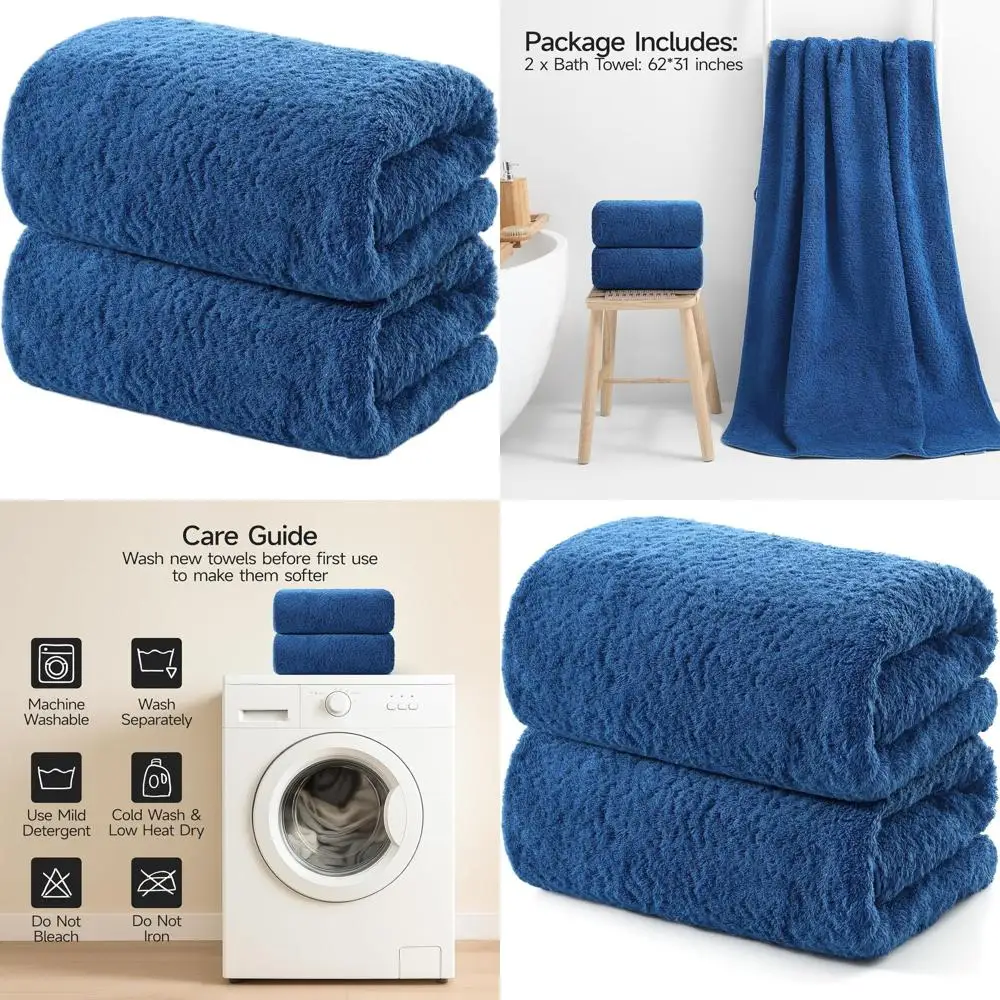 

Набор роскошных хлопковых банных полотенец увеличенного размера (31x62 дюйма), 900 GSM, толстые и впитывающие, идеально подходят для душа, бассейна, спортзала, спа, темно-синие