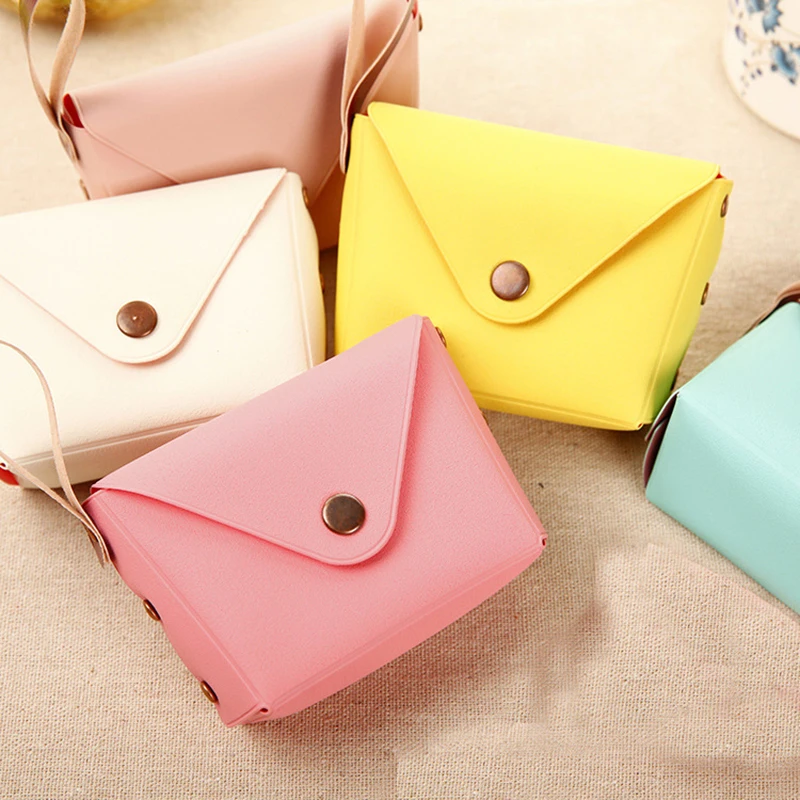 Cute Solid Color Mini Zero Wallet Creative Handle PU Coin Purse for Women Girls Fashion Outdoor key Case Kids Birthday Gifts