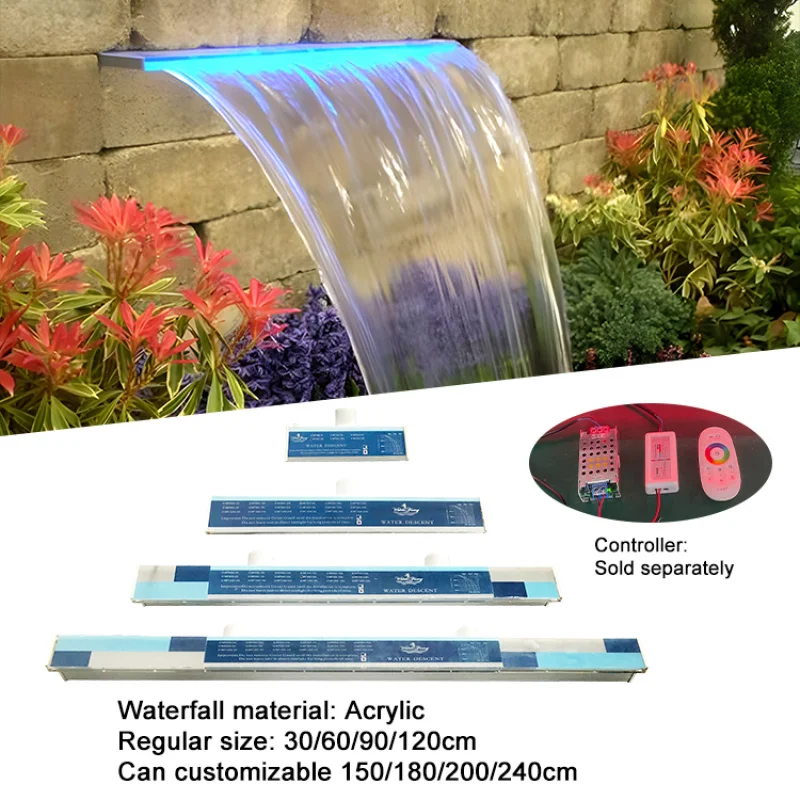 custom.Fenlin Indoor Swimming Pool Led Artificial Acrylic Curtain Cascade Wall Waterfall Descent