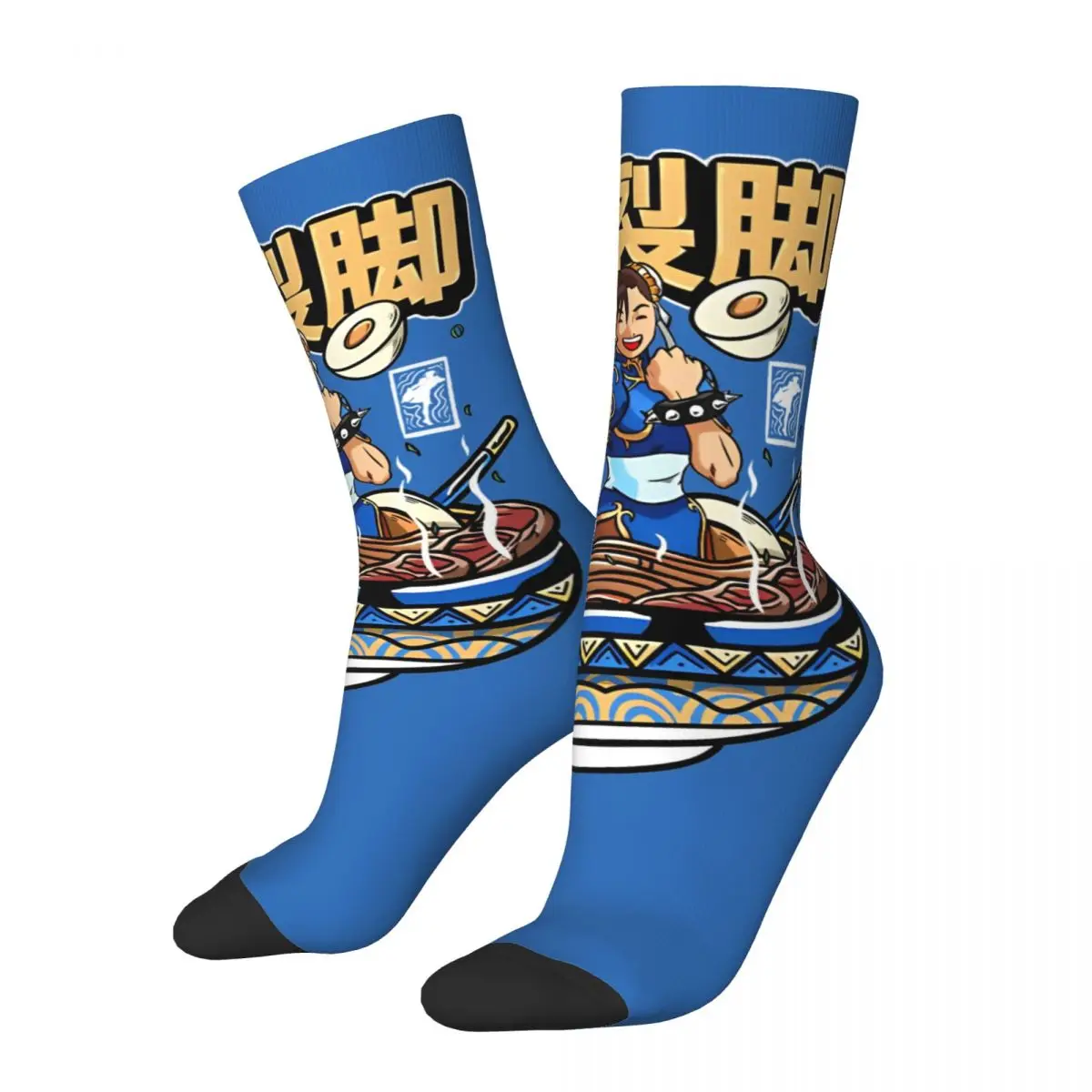 Chun Li Ramen Bowl Socks Men Women Casual Street Fighters Socks Novelty Spring Summer Autumn Winter Middle Tube Stockings Gifts