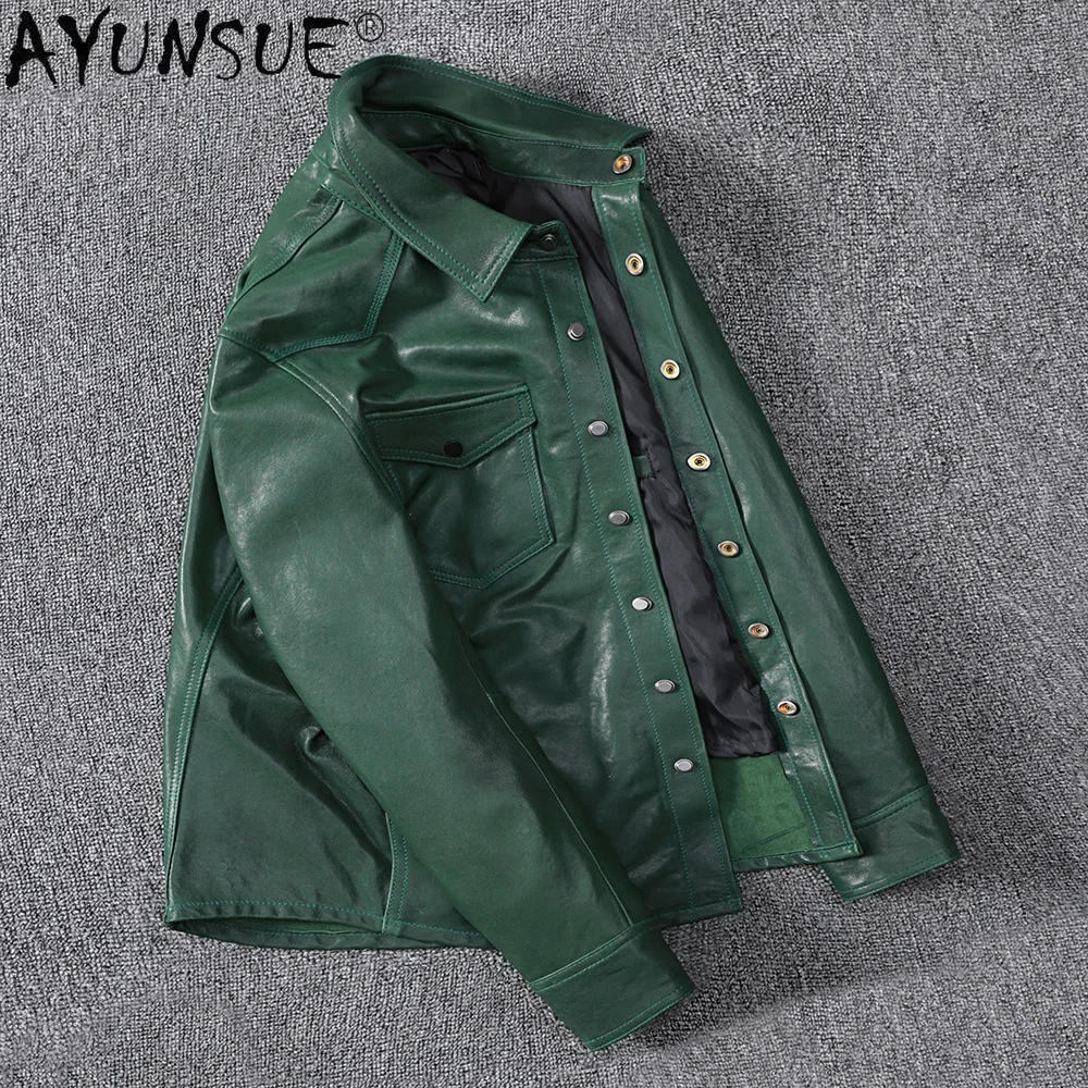 AYUNSUE Men\'s Sheepskin Coat 100% Genuine Leather Jacket Men Spring Autumn Korean Plus Size Chaqueta Cuero Hombre 2027 KJ5106