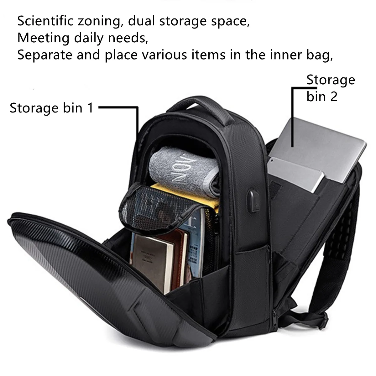 Shock Absorption Waterproof Business Backpack Men Travel Laptop Shoulder Bag 17Inch Computer Case Hard Shell USB 3D Handbag Lock