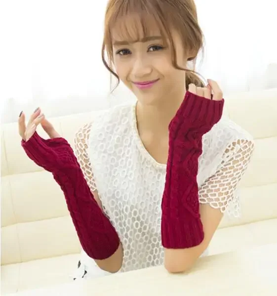 Winter Warm Gloves Fingerless Arm Warmer Ladies Stretchy Knitted Mittens Guantes de invierno para Mujer Solid Student