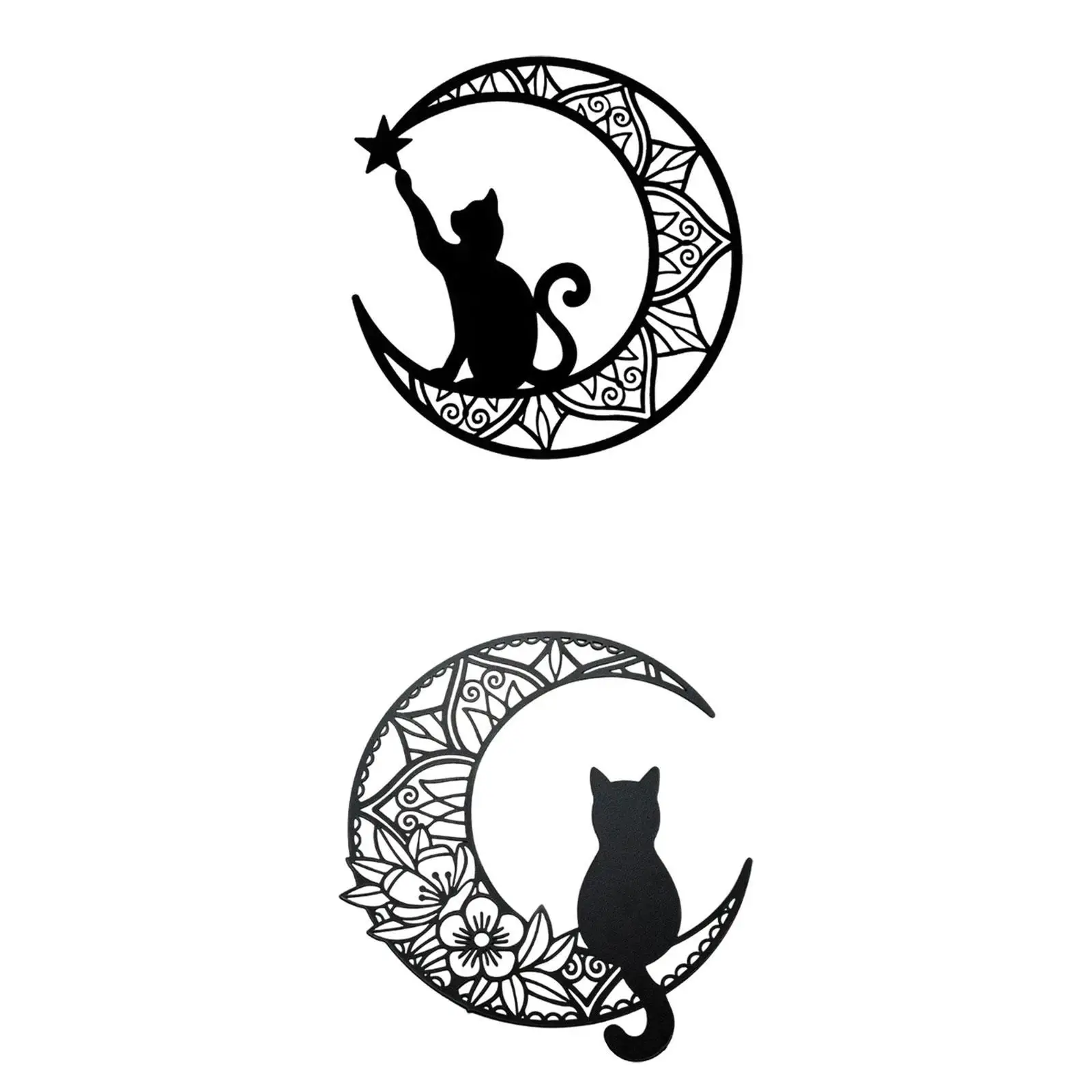 Cat Moon Wall Decor 12 inch Black Silhouette Art Sticker Decal Decorative for Bedroom Background Corridor Classroom Kitchen